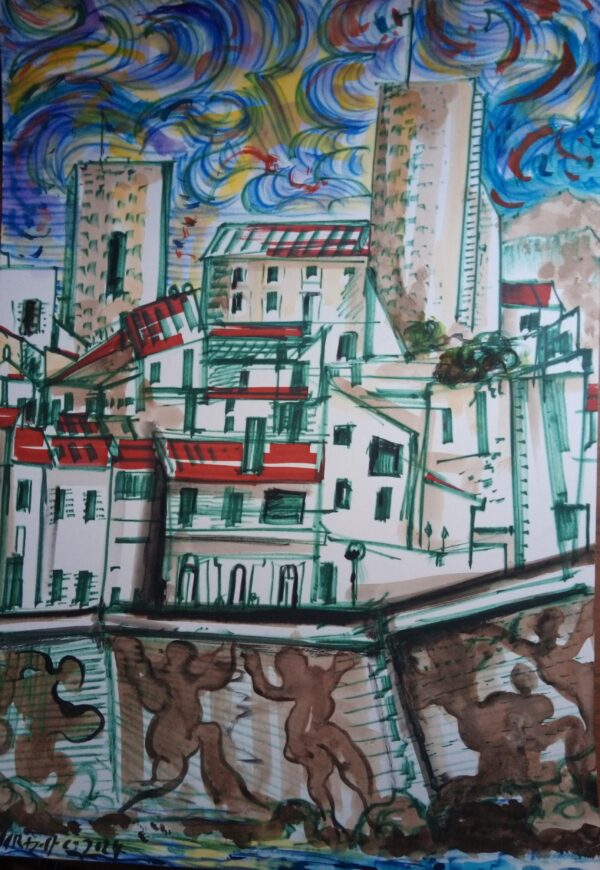 #100 - Antibes - dessin aquarellé