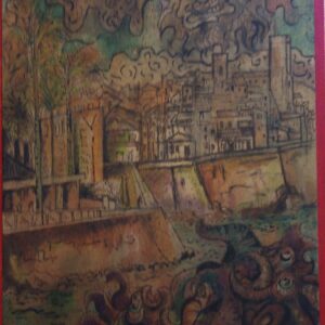 #107 - Antibes - pyrogravure sur bois réhaussée d'encre