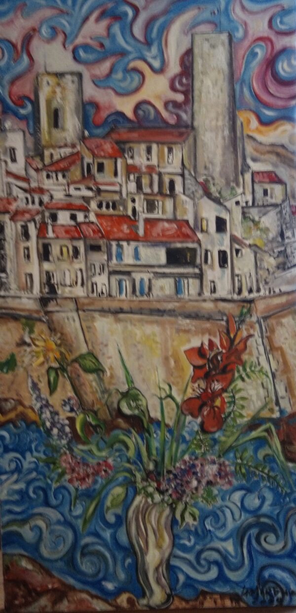 #108 - Antibes - grande toile avec bouquet